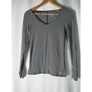 Hollister Long Sleeve Striped V Neck Tee Women's Size Small Navy White Y2K